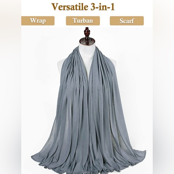 Gray Stretch Turban African Head Wraps Scarf Soft Hijab for Locs Braids - Picture 4 of 6